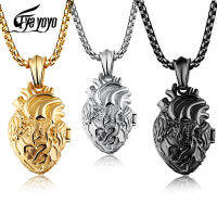 EyeYoYo Openable Human Heart Charm Pendant Necklace in Stainless Steel Anatomically Correct Heart Necklace Punk Nurse For Lovers