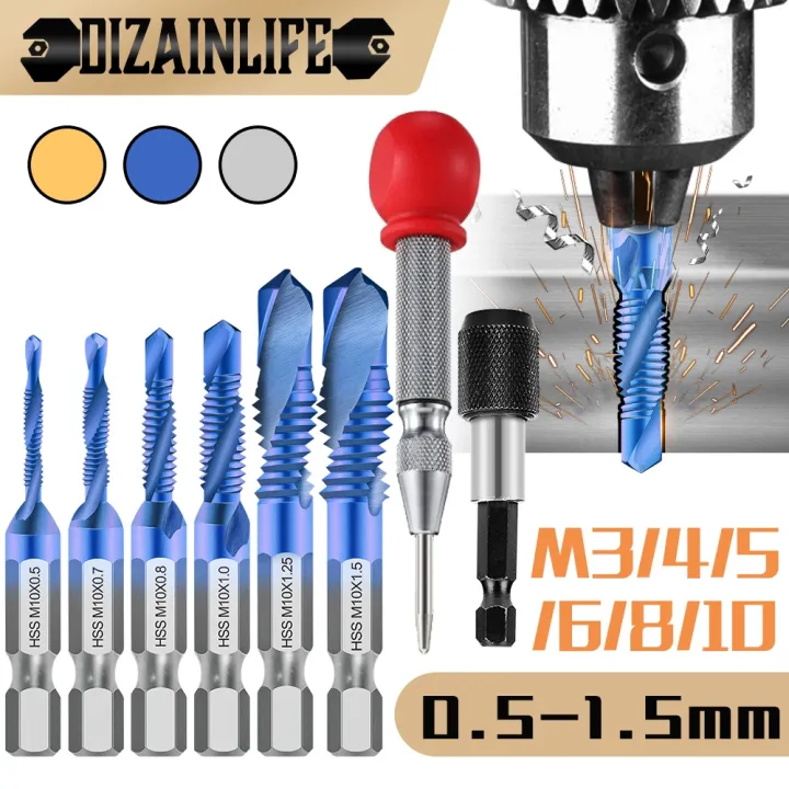 Metric Thread Tap Drill Bits Set Titanium Plated HSS Screw Thread Bit