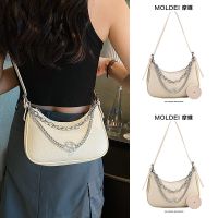 Summer white crossbody bag ladies 2023 new chain one shoulder simple all-match armpit bag high-end niche 【QYUE】