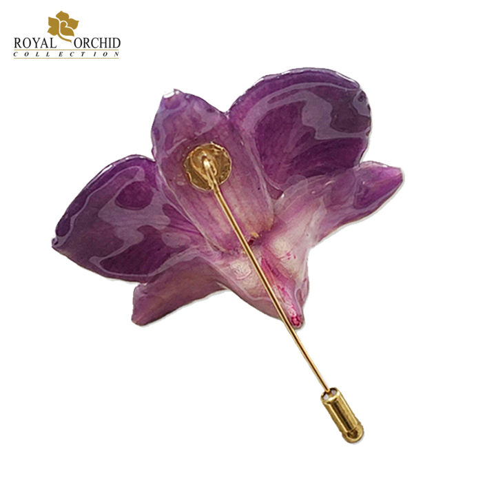 royal-orchid-เข็มกลัดดอกกล้วยไม้ของจริง-สีม่วง