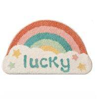 Lucky Rainbow Bath Mat Semi-Circular Shower Room Door Mat Microfiber Flocking Bath Rug Anti-Slip Absorbent Foot Mat