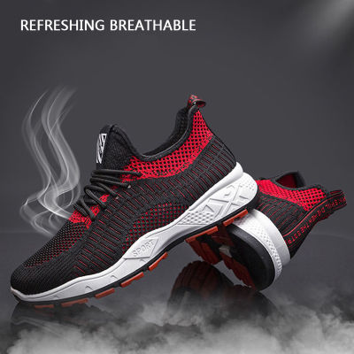 Men Breathable Sneakers Flying Woven Mesh Lace Up Sports Shoes Outdoor Casual Running Shoes Wearable Zapatillas Hombre