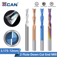 XCAN End Mill DOWN Cut Milling Cutter สำหรับงานไม้2ขลุ่ยคาร์ไบด์ Endmill CNC Spiral Router Bits 3.12Mm Shank