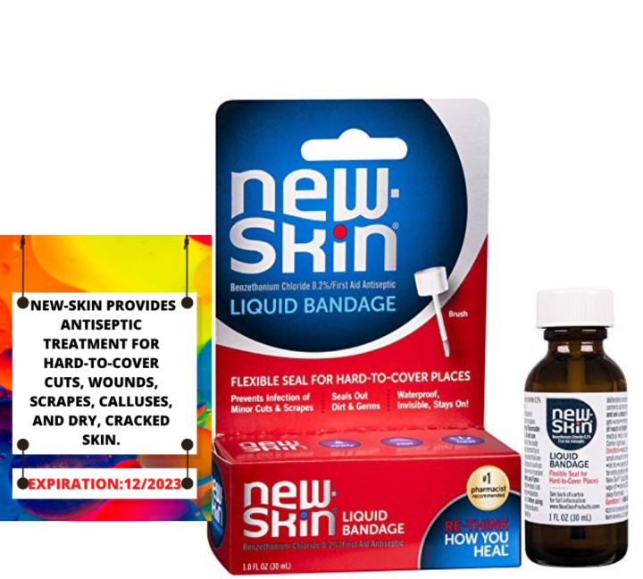 NewSkin Liquid Bandage, Waterproof for Scrapes and Minor, Benzethonium