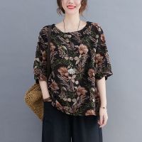 COD DSFDGDFFGHH L-XL 100 Cotton Summer New Loose Top Womens Large Size Casual Half-sleeve Round Neck Print T-shirt Womens Blouse