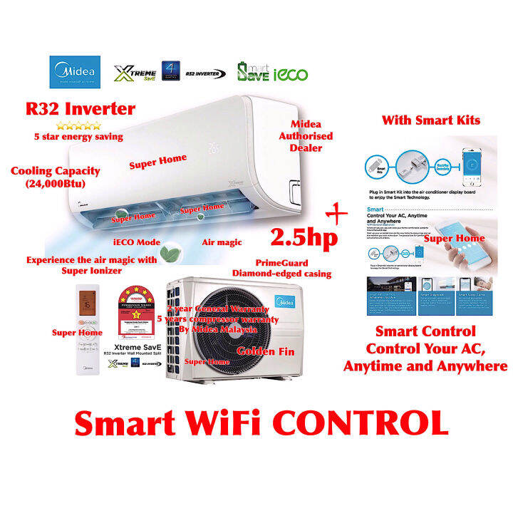 Midea 2.5hp Inverter Aircond MSXS25CRDN8 ((Smart Control)) Midea
