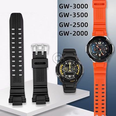❁☏✑ สายนาฬิกาซิลิโคนสำหรับ Casio GW-3000B/3500B/2500B/2000 G-1500/1100 สายนาฬิกากันน้ำกีฬาสร้อยข้อมือยางสีดำ