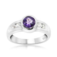 CHRISHA_แหวน เงินแท้ 925 ประดับพลอยอะเมทิส (Amethyst) และเคลือบด้วยทองคำขาว ขนาด 7.5 *บริการปรับขนาดแหวนฟรี แชทกับร้านก่อนสั่งซื้อ*