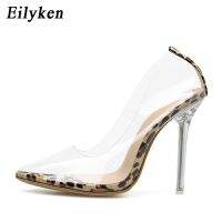 Eilyken  New Women Pumps Transparent Super High Heels Sexy Leopard grain Pointed Toe Party Shoes For Lady Thin Heels Pumps