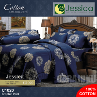 JESSICA ชุดผ้าปูที่นอน Cotton 100% พิมพ์ลาย Graphic C1020 สีน้ำเงิน #เจสสิกา ชุดเครื่องนอน 6ฟุต ผ้าปู ผ้าปูที่นอน ผ้าปูเตียง ผ้านวม กราฟฟิก