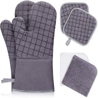 Oven Mitts and Pot Holders 6pcs Set Kitchen Oven Glove High Heat Resistant Extra Long Oven Mitts and Potholder SP99