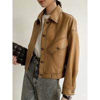 [New autumn] womens leather leather short casual all-match coat 2023 Spring and Autumn New slimming locomotive small jacket sheepskin KXR7