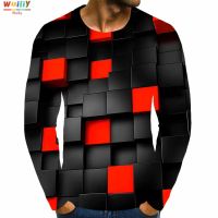 【Hot】 Men 39; S Cube Long T Shirt 3D พิมพ์แขนยาว Space Graphic Long Tees Pattern Tops Men/women Tee