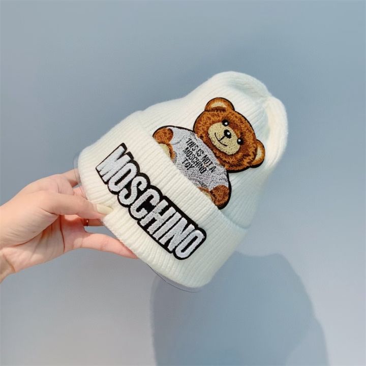 moschino-หมวกถักปักลายหมี