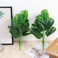 [Afei Toy Base]12ใบประดิษฐ์ Monstera Hojas สีเขียว Follaje บ้านสวนห้องนั่งเล่นห้องนอนระเบียงตกแต่งทรอปิคอลพลาสติกพืชปลอม