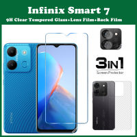 (3in1) สำหรับ Infinix Smart 7กระจกเทมเปอร์ฟิล์มปกป้องหน้าจอ + คาร์บอนไฟเบอร์ฟิล์มด้านหลัง + สมาร์ท6ฟิล์มเลนส์กล้อง HD