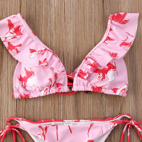 Summer Beach Women Halter Bandage Floral Print Bikini Set Push Up Padded Flower Ruffled Swimwear Swimsuit Bathing Suit Costume