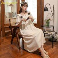 New Summer Women Nightdress Bow Court Style Knitted Cotton Fashion Princess Dress for Young Girls Korean Womens Night Gowns