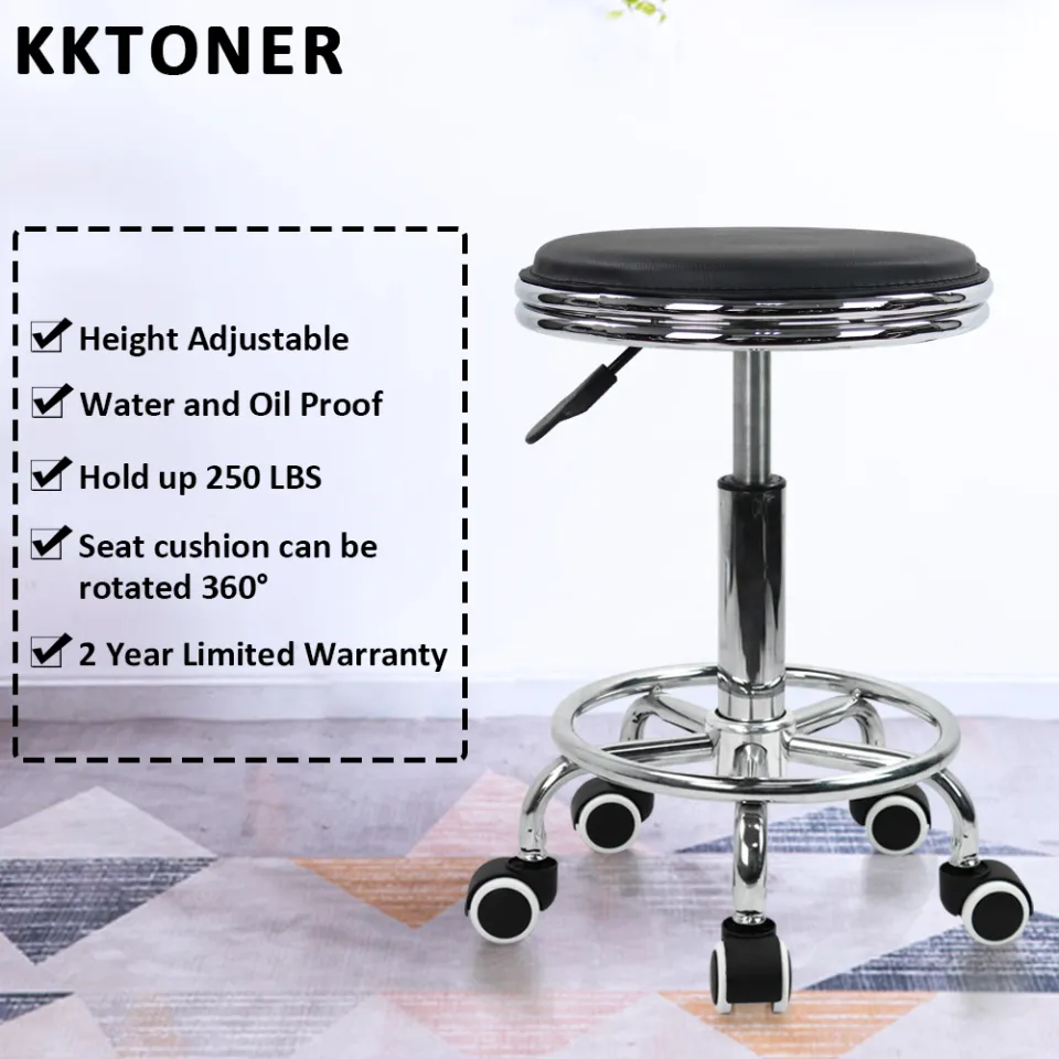 KKTONER PU Leather Round Rolling Stool with Foot Rest Swivel Height  Adjustment Spa Drafting Salon Tattoo Work Office Massage Stools Task Chair  Cushion