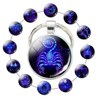 【DT】12 Zodiac Sign Scorpion Lion Glass Metal Keychain Women Men Couples Keychain Car Key Holder Rings Fashion Astrology Gifts hot