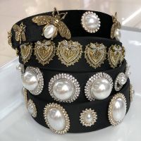 【YF】 Baroque Vintage Pearl Rhinestone Metal Chain Hairband Headband Hair Accessories