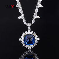 OEVAS 100 925 Sterling Silver 14*14mm Aquamarine High Carbon Diamond Pendant Necklace For Women Sparkling Wedding Fine Jewelry