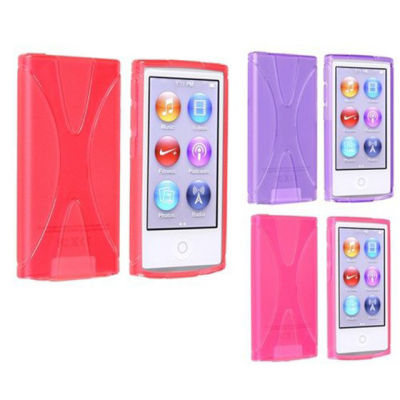 3 Packs of X Shape TPU Rubber Case Combo compatible with Apple iPod nano 7th Generation, Red, Purple, Hot Pink