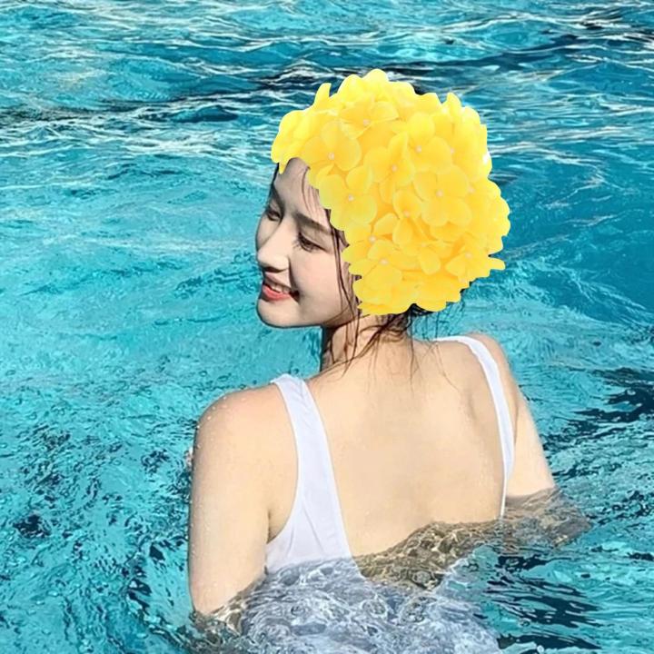 ดอกไม้หมวกว่ายน้ำผู้หญิงกลีบดอกไม้หมวกว่ายน้ำสำหรับอาบน้ำผมสั้นยาว-lym3883หมวกว่ายน้ำ