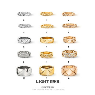 LIGHT &amp; Z ไม่จางหายผู้ชายและผู้หญิงแหวนคู่แหวนเพชรย้อนยุคเพชรทอง Ins ซ้อนแหวนกว้าง