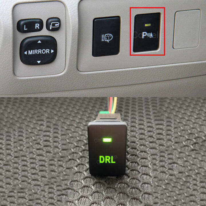 Green Light Car DRL Daytime Running Light Switch Button with Wire for Toyota Camry Prius Corolla