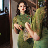 2022ที่อุดมไปด้วยซาติน Feifei แขน Cheongsam นางฟ้ากระโปรงย้อนยุคปรับปรุงเก่าเซี่ยงไฮ้ Cheongsam สาวหนุ่ม