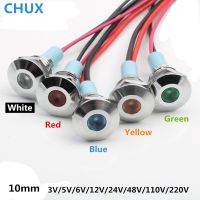 10mm Metal Indicator light LED waterproof Signal lamp 3v 5V 6V 12V 24V 48V 110V 220v wire red yellow blue green white Switch