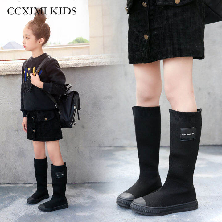 kids-high-boots-2022-spring-children-shoes-for-girls-boots-baby-shoes-brand-knee-high-boots-toddlers-fashion-breathable-black