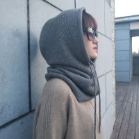 Women Cashmere Wool Hats Bib One Female Winter Thick Knitted Skullies Version Cap Earmuffs Collar Soft Warm Beanies Hooded Scarf