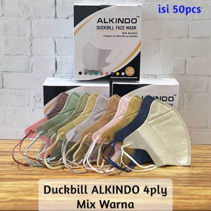 Masker Duckbill Alkindo Warna Warni Garis Hidung 4 Ply Isi 50 Pcs Mirip ...