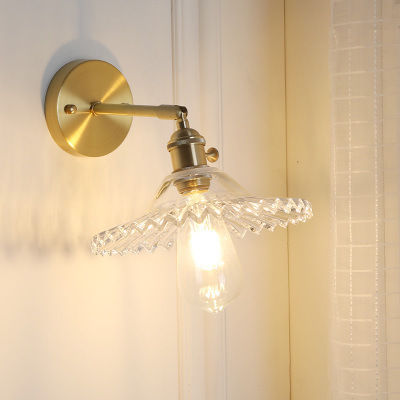 Nordic Simple Brass Glass Wall Lamp Japanese Retro Model Room Restaurant Bedroom Bedside Ho Small Umbrella Wall Lamp