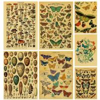 Luyameishop Nostalgic Kraft Canvas โปสเตอร์: Vintage Botanical Educational Art With Harajuku Fashion Style Fish Decoration