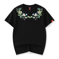 Summer Fashion Chinese Style Fashion Brand Butterfly Embroidered Short-Sleeved T-Shirt Male And Female Couples Wear Loose-Fitting Plus Size Half-Length Sleeves Top