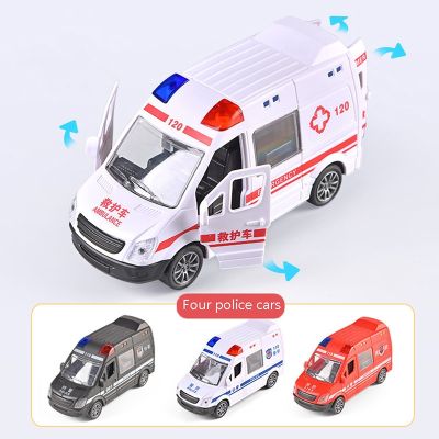 Hospital Rescue Ambulance Police Metal Cars Model Pull Back Sound And Light Alloy Diecast Car Toys For Children Boys Gifts