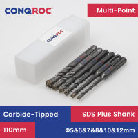 6 Pieces 110mm Masonry Drill Bits Set SDS Plus Shank for Electric Hammer Tungsten Carbide Cross-Tip 5&amp;6&amp;7&amp;8&amp;10&amp;12mm