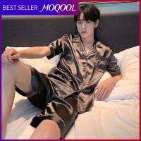 MOQOOL ชุดนอนของผู้ชายชุดเซ็กซี่สลิมฟิต2ชิ้นผ้าไอซ์ซิลค์