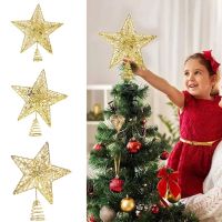 1Pc Exquisite Wire Iron Art Ornament Beautiful Christmas Tree Top Star / Home Shiny Gold Powder Five-pointed Star New Year Gift / Five-point Star for Christmas Tree Ornaments