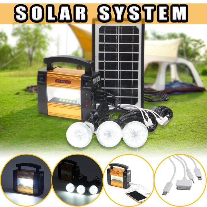 solar-lighting-system-ชุดไฟโซล่าเซลล์แคมป์ปิ้งเอนกประสงค์-อุปกรณ์ครบชุด-ฟรี-หลอดไฟ-led-3-หลอด-ไฟฉายในตัวสว่างมาก-แผงโซล่าเซลล์-สายชาจ-usb-อะแดปเตอร์-สายชาจไฟบ้าน-สามารถนำไฟไปใฃ้ชาร์จอุปกรณ์มือถือ-แทบเ