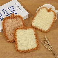 Cute Crochet Scrubbies Toast Dishcloth Dishwash Reusable Scrub For Kitchen Household Cleaning Accessories Dishwashing Sponge