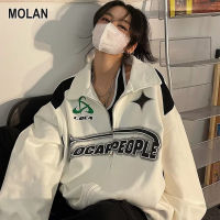 MOLAN สื้อแจ็คเก็ตแขนยาวผู้ชายเสื้อสเวตเตอร์มีซิปมีปกเสื้อโค้ทเสื้ื้อคลุมสไตล์ฮาราจุกุแฟชั่นวัยเยาว์ตัวอักษรสำหรับผู้ชายสำหรับทั้งหญิงและชายใหม่