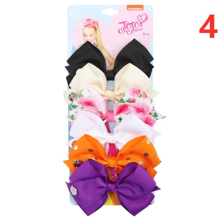 6pcsset-jojo-bows-jojo-siwa-printed-ribbon-hair-bows-hairgrips-boutique-handmade-knot-hair-clip-hair-accessories