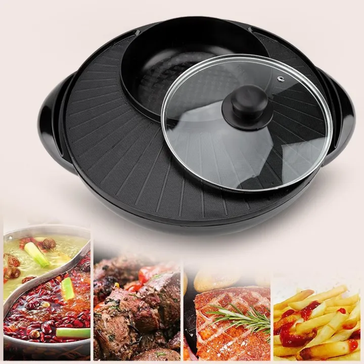 Electric 2 in 1 BBQ & Grill Steamboat Hot Pot Roast Fry Pan shabushabu