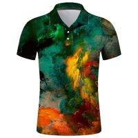 Universe of Colorful Printed Summer Button Down Collar ชายเสื้อโปโลสบาย ๆ แขนสั้นพิเศษด้านบนเสื้อผ้าแฟชั่นผู้ชาย