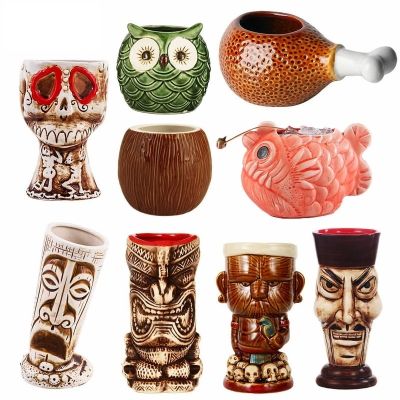 【High-end cups】เซรามิก Tiki แก้วพอร์ซเลนสร้างสรรค์เบียร์แก้วไวน์ถ้วย Drinkware