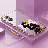 Diorcase เคสโทรศัพท์ OPPO A17K ปลอก Realme C30s Case (ฟรี Lanyard) อะนิเมะการ์ตูน Luffy Square Edge รูปแบบปลอกชุบเปลือกโทรศัพท์หรูหราชุบ Soft เคสโทรศัพท์